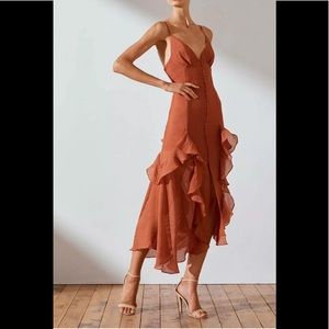 Shona Joy Charlotte Contour Ruffle Midi Dress